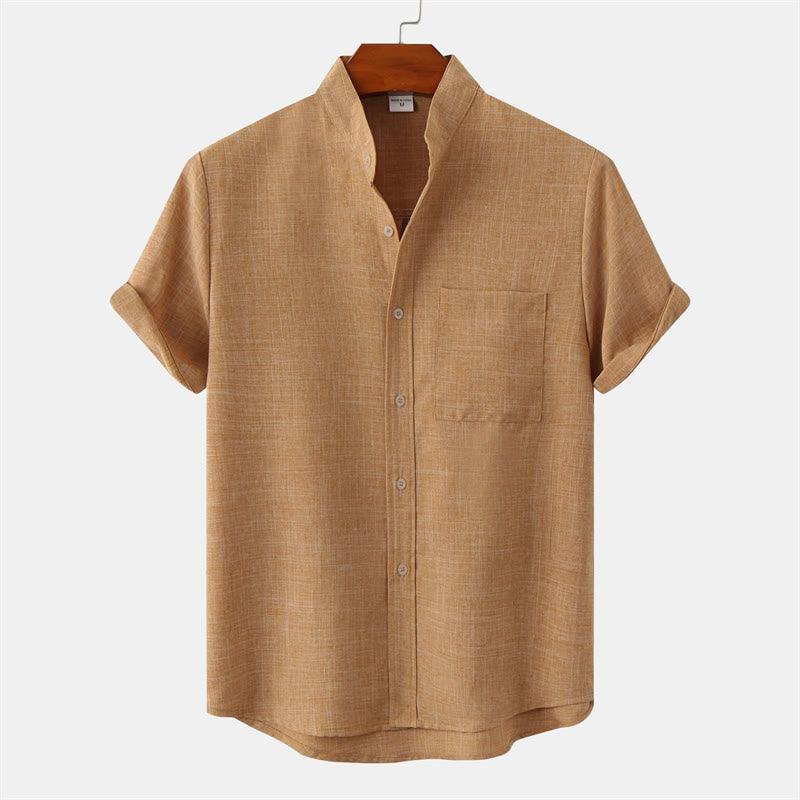 Buddha Stones夏 メンズ ボタン プレーン 半袖 コットンシャツ ポケット付き - サンディブラウン - US/UK/AU42、 EU52 (3XL) - image 21
