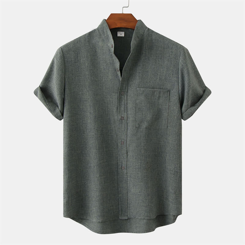 Buddha Stones夏 メンズ ボタン プレーン 半袖 コットンシャツ ポケット付き - ミディアムアクアマリン - US/UK/AU42、 EU52 (3XL) - image 28