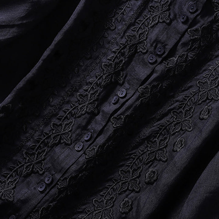 Buddha Stones夏 無地 ボタン 刺繍 花柄 七分袖 ラペル コットン リネン レディース シャツ - image 29