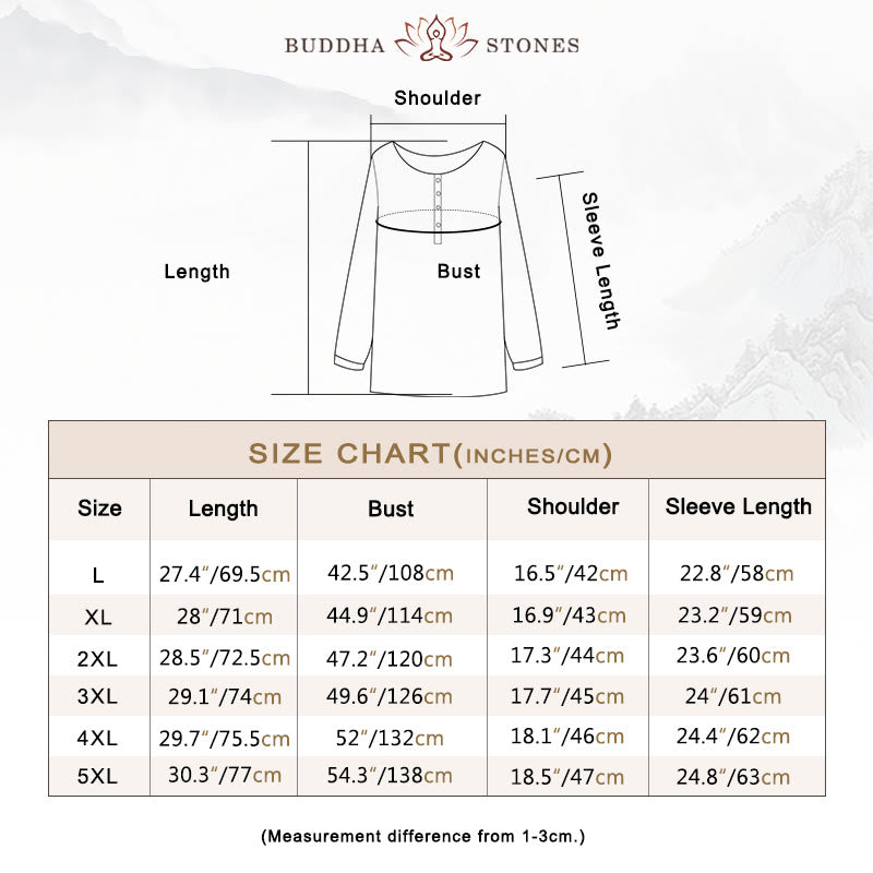 Buddha Stonesラウンドネック カジュアル プリーツ 長袖シャツ コットンリネン レディース シャツ - image 4