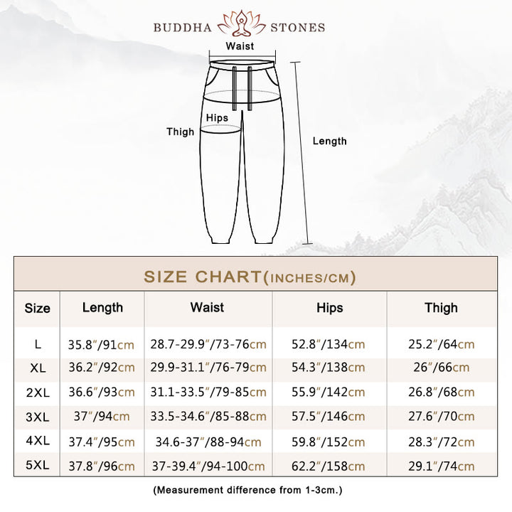 Buddha Stones無地 レッド ドローストリング リネン メンズ パンツ ポケット付き - image 3