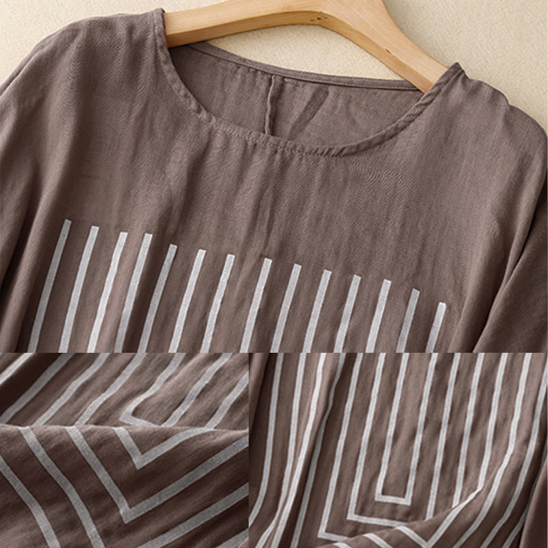 Buddha Stonesカジュアルラインプリント柄半袖コットンリネンレディースTシャツ - image 21