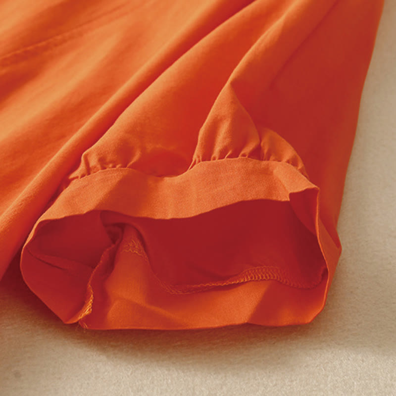 Buddha Stonesカジュアル ピュアカラーデザイン 半袖 Vネック コットン ミディドレス ポケット付き - image 5