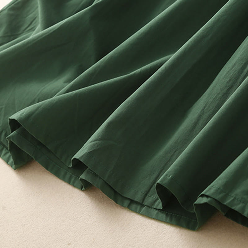 Buddha Stonesカジュアル ピュアカラーデザイン 半袖 Vネック コットン ミディドレス ポケット付き - image 2