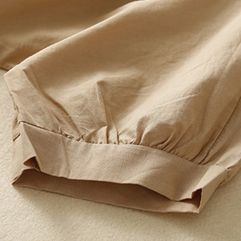 Buddha Stonesカジュアル ピュアカラーデザイン 半袖 Vネック コットン ミディドレス ポケット付き - image 14