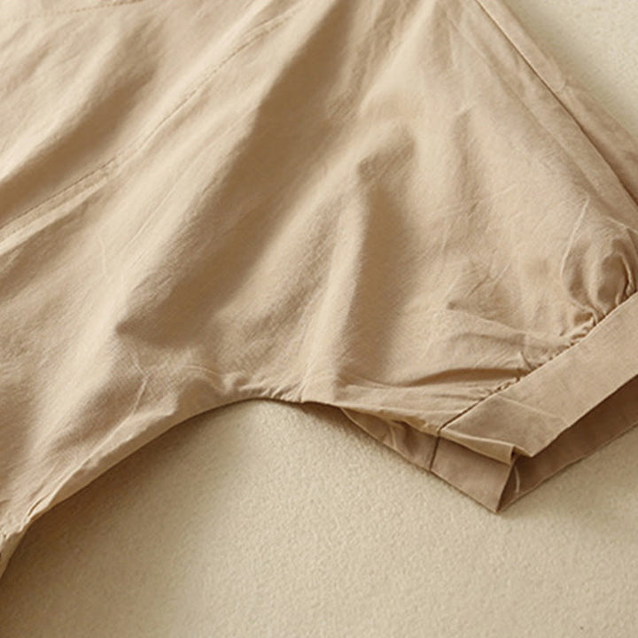 Buddha Stonesカジュアル ピュアカラーデザイン 半袖 Vネック コットン ミディドレス ポケット付き - image 13