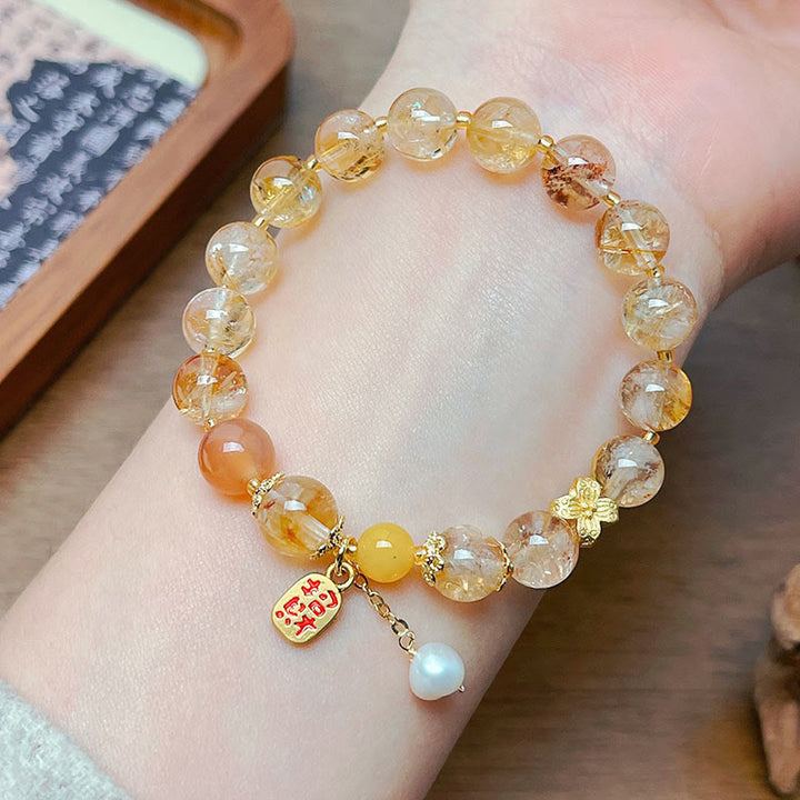 Buddha Stones天然シトリンビーズ ナフプレジャーブレスレット