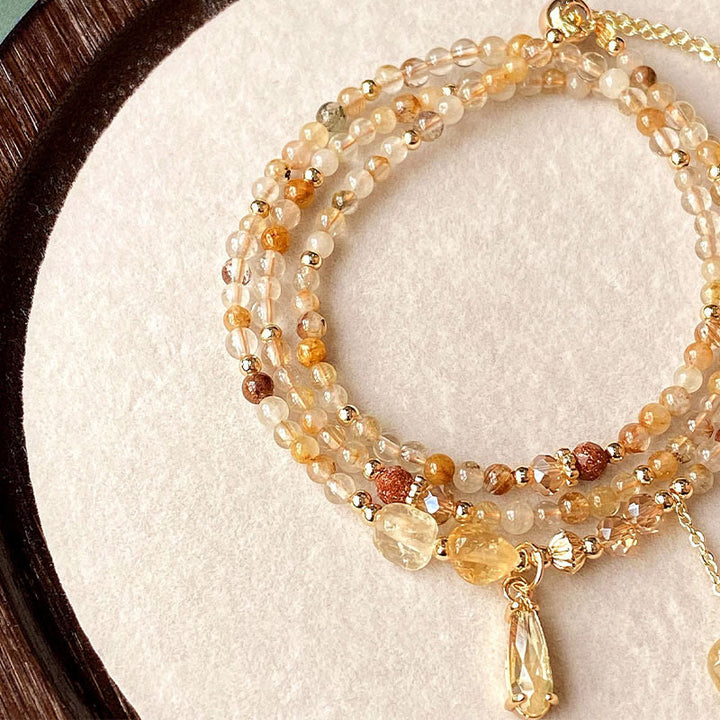 Buddha Stones天然シトリンビーズプレジャーマルチレイヤーブレスレット