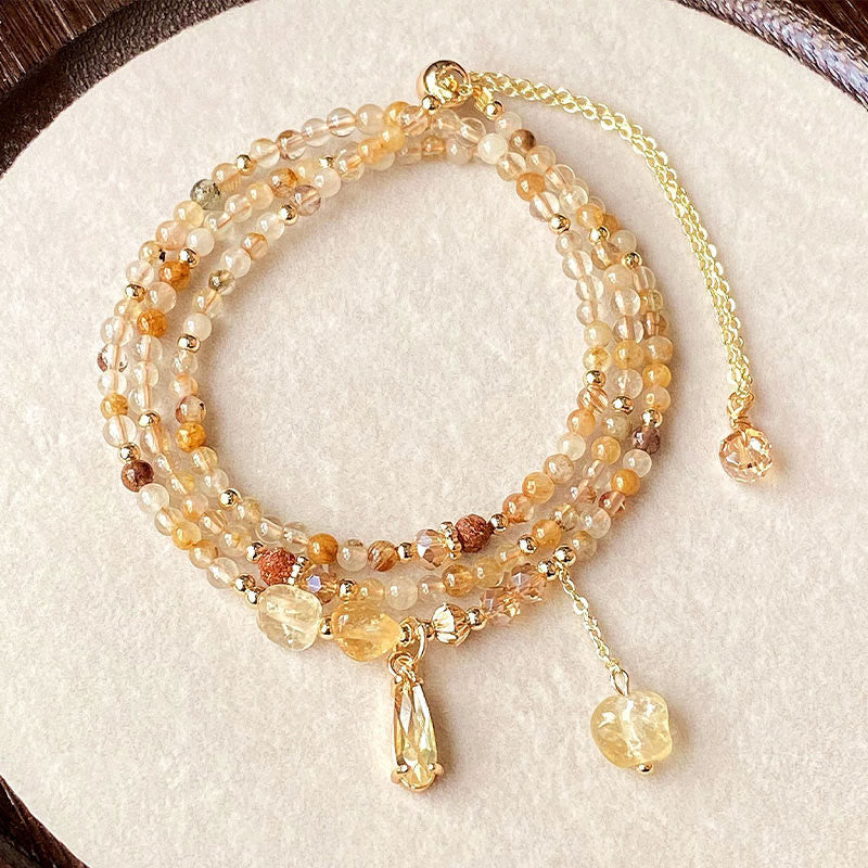 Buddha Stones天然シトリンビーズプレジャーマルチレイヤーブレスレット - シトリン（手首周り：15～21cm） - image 0