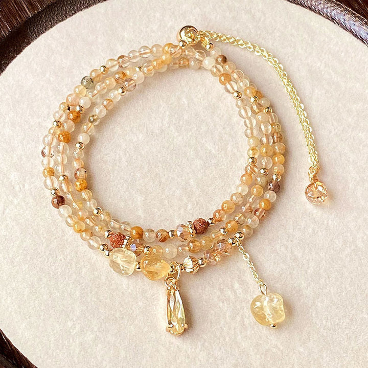 Buddha Stones天然シトリンビーズプレジャーマルチレイヤーブレスレット - シトリン（手首周り：15～21cm） - image 0
