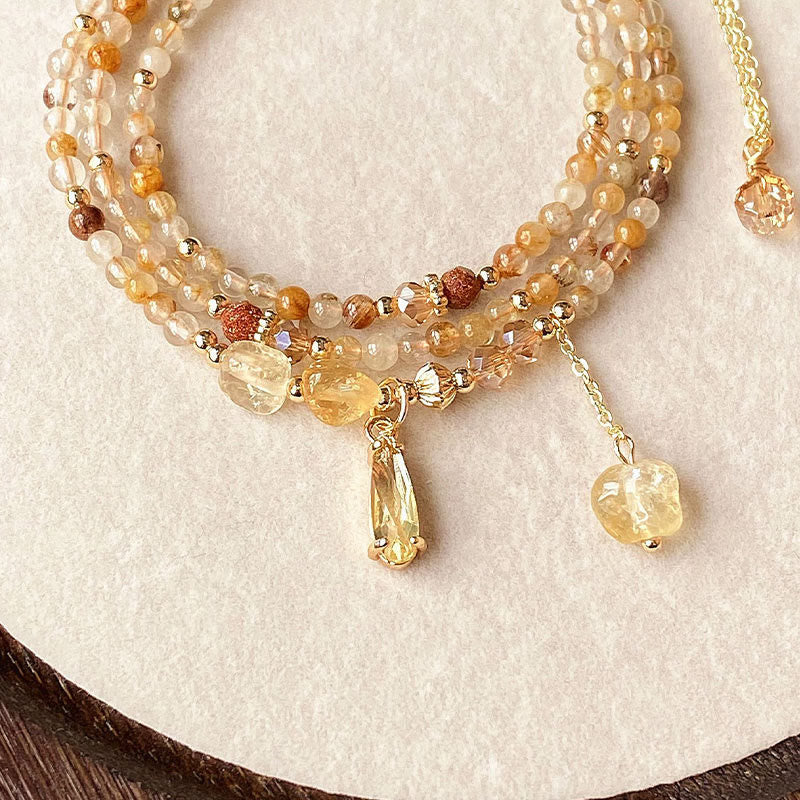Buddha Stones天然シトリンビーズプレジャーマルチレイヤーブレスレット