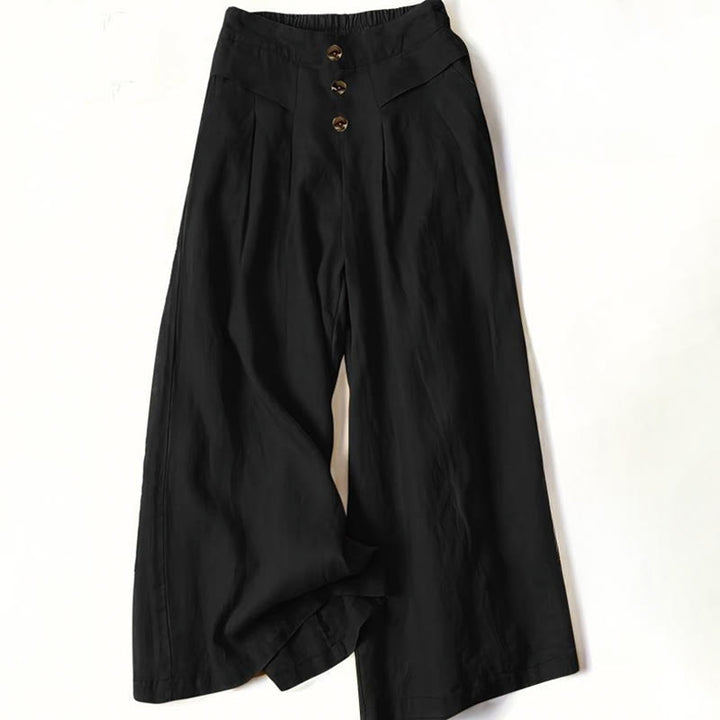 Buddha Stonesレトロ カジュアル ハイウエスト コットン レディース ワイドレッグパンツ ポケット付き - 黒 - US12、 UK/AU16、 EU44 (XL) - image 6