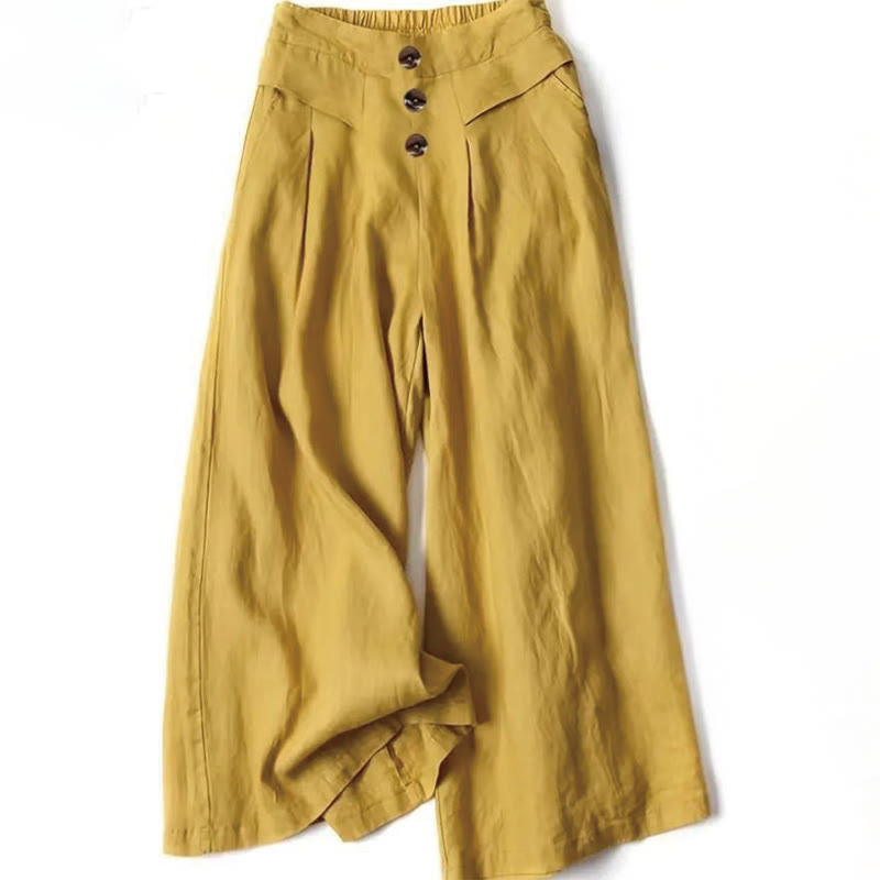 Buddha Stonesレトロ カジュアル ハイウエスト コットン レディース ワイドレッグパンツ ポケット付き - 金 - US12、 UK/AU16、 EU44 (XL) - image 1