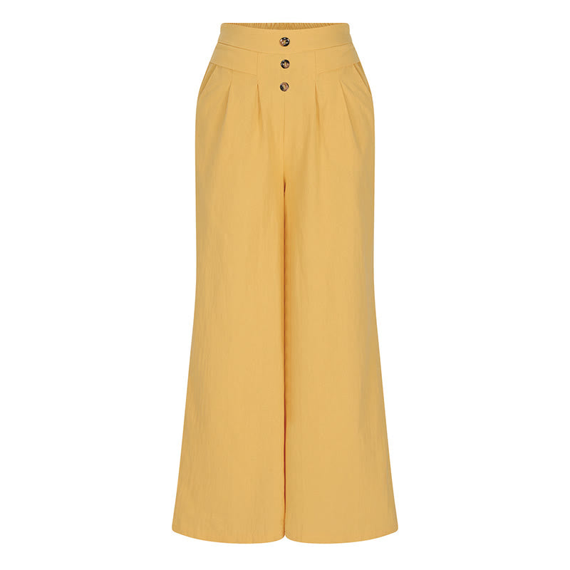 Buddha Stonesレトロ カジュアル ハイウエスト コットン レディース ワイドレッグパンツ ポケット付き - image 2