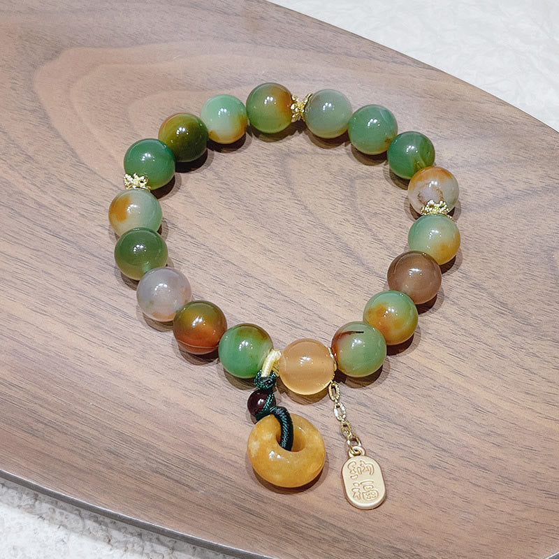 Buddha Stones ピーコックアゲート＆トパーズ 平和チャーム付き ヒーリングブレスレット