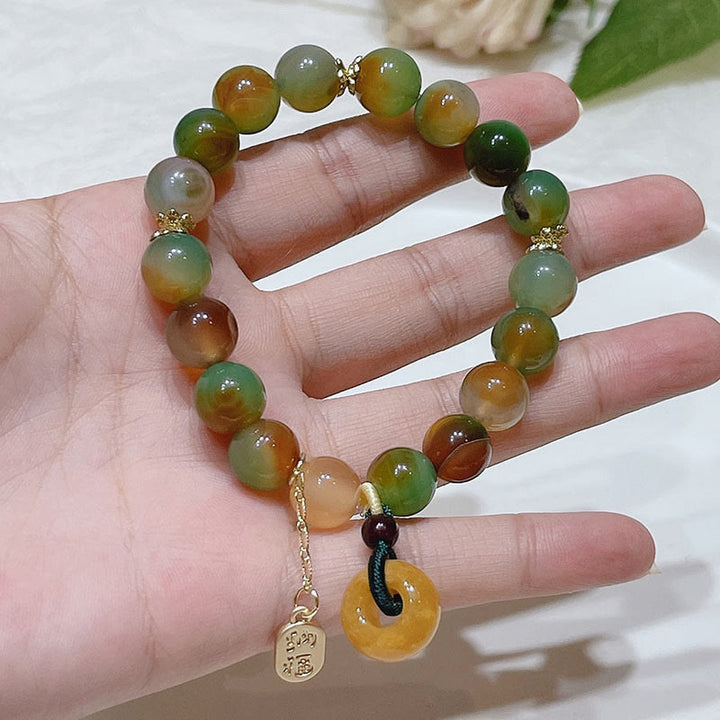Buddha Stones ピーコックアゲート＆トパーズ 平和チャーム付き ヒーリングブレスレット