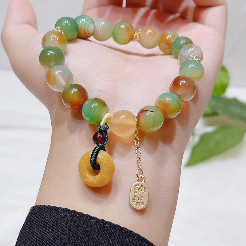 Buddha Stones ピーコックアゲート＆トパーズ 平和チャーム付き ヒーリングブレスレット