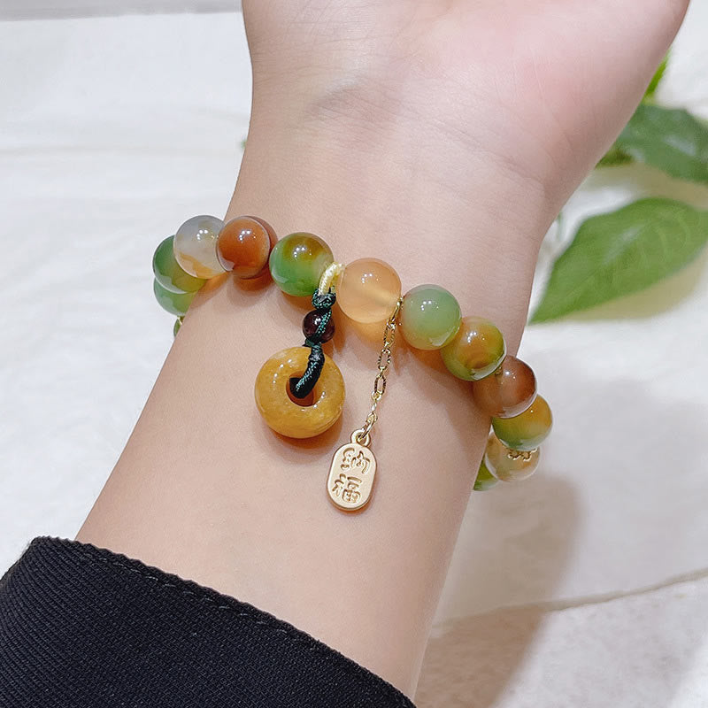 Buddha Stones ピーコックアゲート＆トパーズ 平和チャーム付き ヒーリングブレスレット
