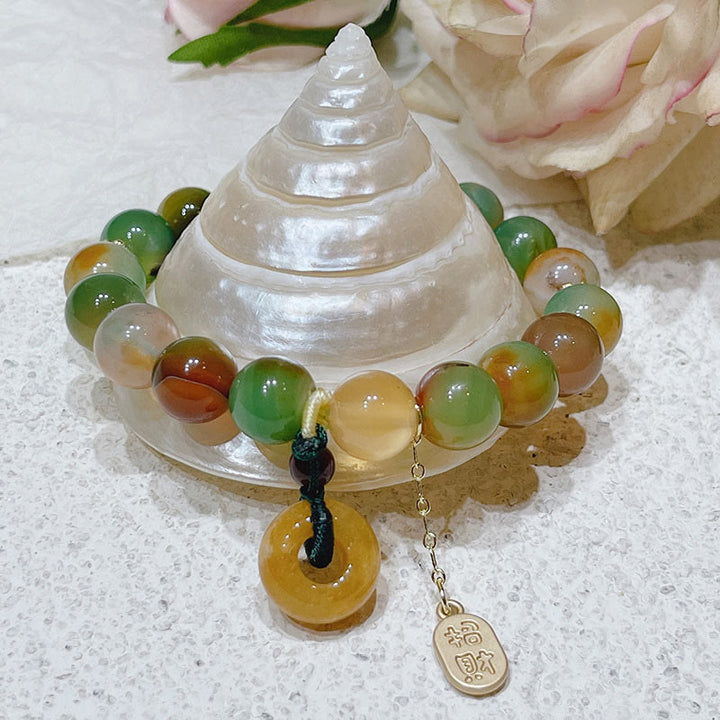 Buddha Stones ピーコックアゲート＆トパーズ 平和チャーム付き ヒーリングブレスレット