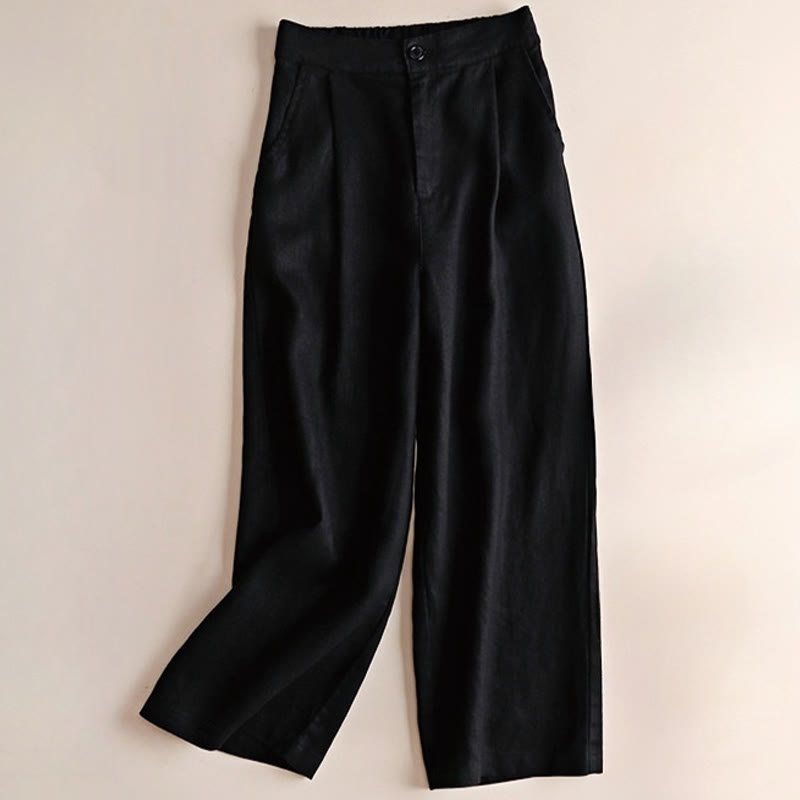 Buddha Stones通勤用無地7-8丈レディースワイドレッグパンツ（ポケット付き） - 黒 - US12、 UK/AU16、 EU44 (3XL) - image 11
