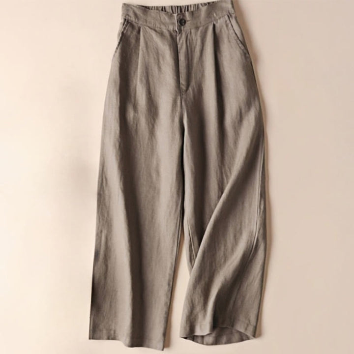 Buddha Stones通勤用 無地 ドローストリング 7-8丈 コットンリネン レディース ワイドレッグパンツ ポケット付き - タン - US12、 UK/AU16、 EU44 (3XL) - image 16