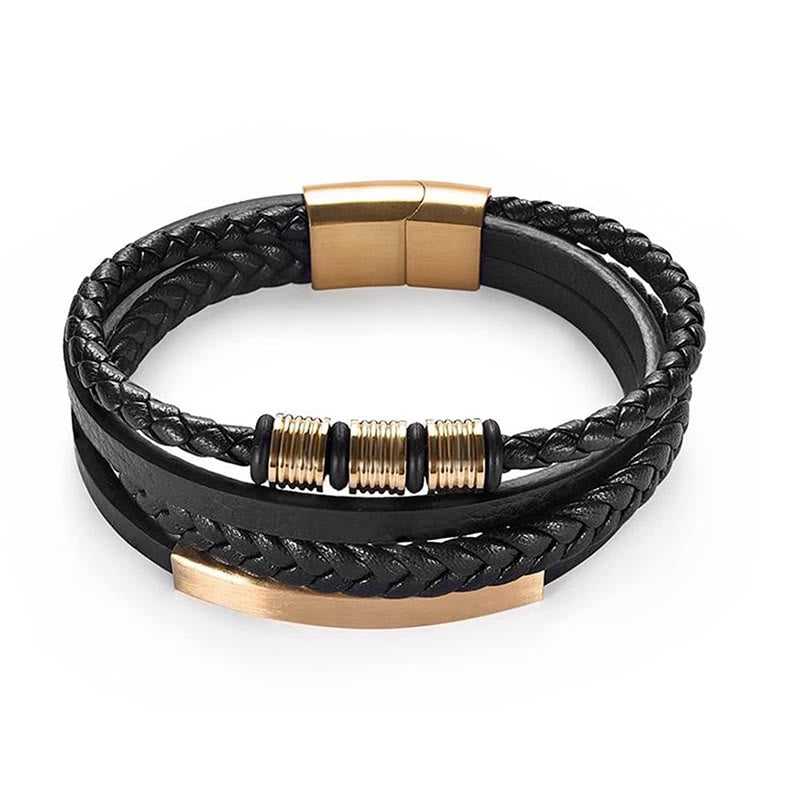 Buddha Stonesファッション チタンスチールレザー 手編み 磁気バックル 強化ブレスレット