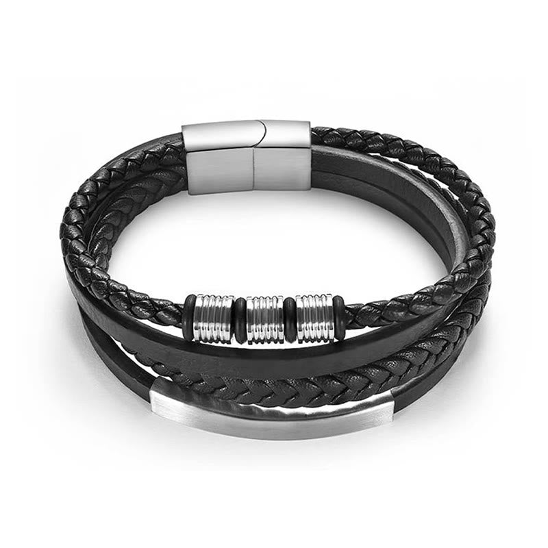 Buddha Stonesファッション チタンスチールレザー 手編み 磁気バックル 強化ブレスレット