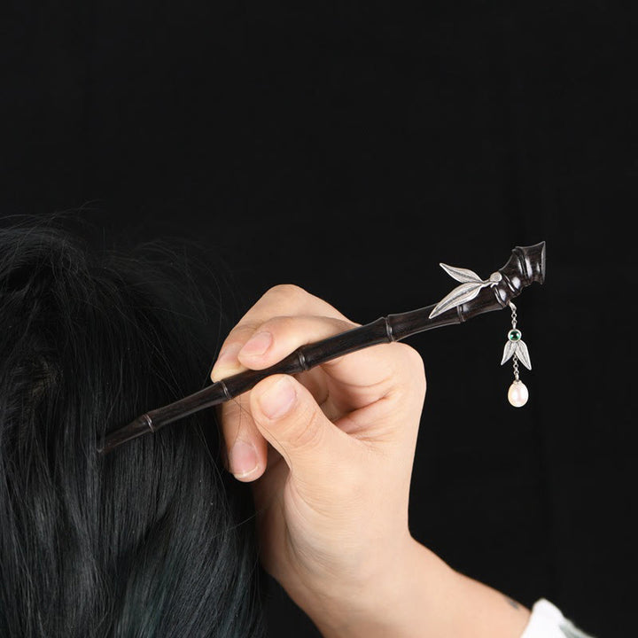 Buddha Stones925スターリングシルバー レッドサンダルウッド エボニー バンブーパワーヘアピン