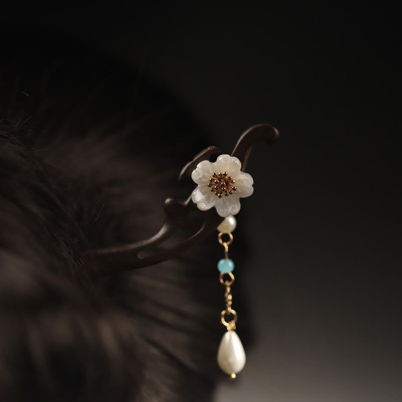 Buddha Stones黒檀 花 蝶 祝福 ヘアピン