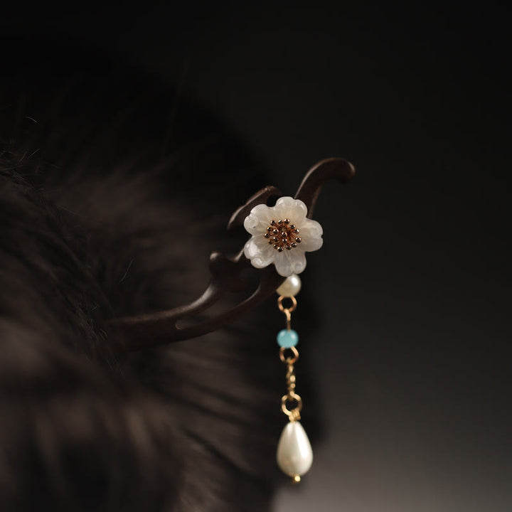 Buddha Stones黒檀 花 蝶 祝福 ヘアピン