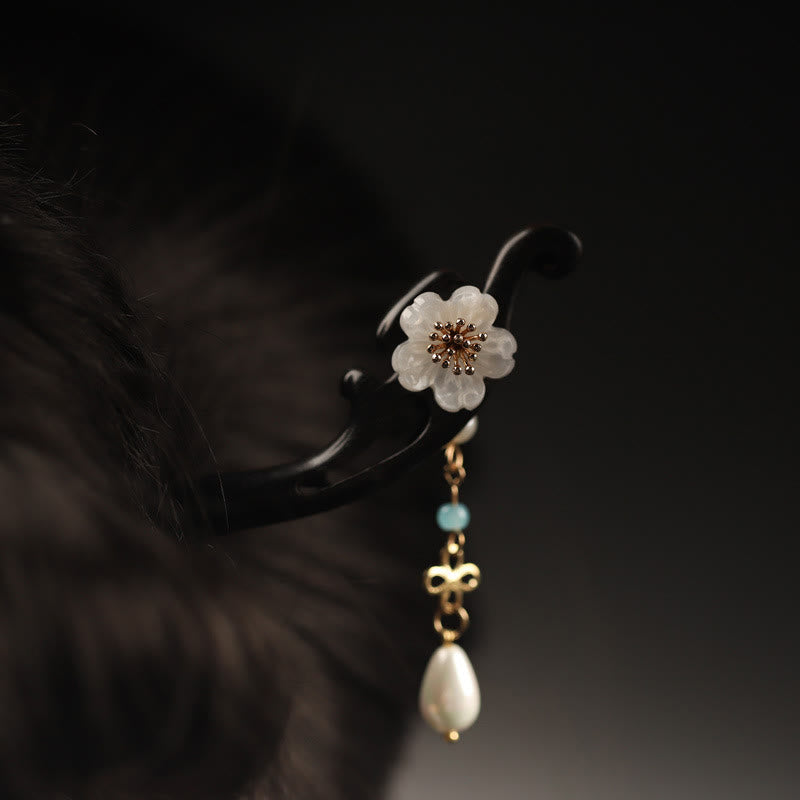 Buddha Stones黒檀 花 蝶 祝福 ヘアピン