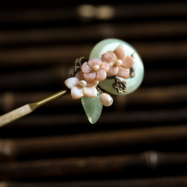 Buddha Stones銅 翡翠 貝殻 花 葉 幸運 簪