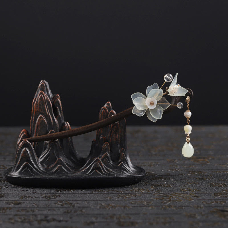 Buddha Stones、黒檀、翡翠、貝殻、マグノリアの房飾り、祝福のヘアピン