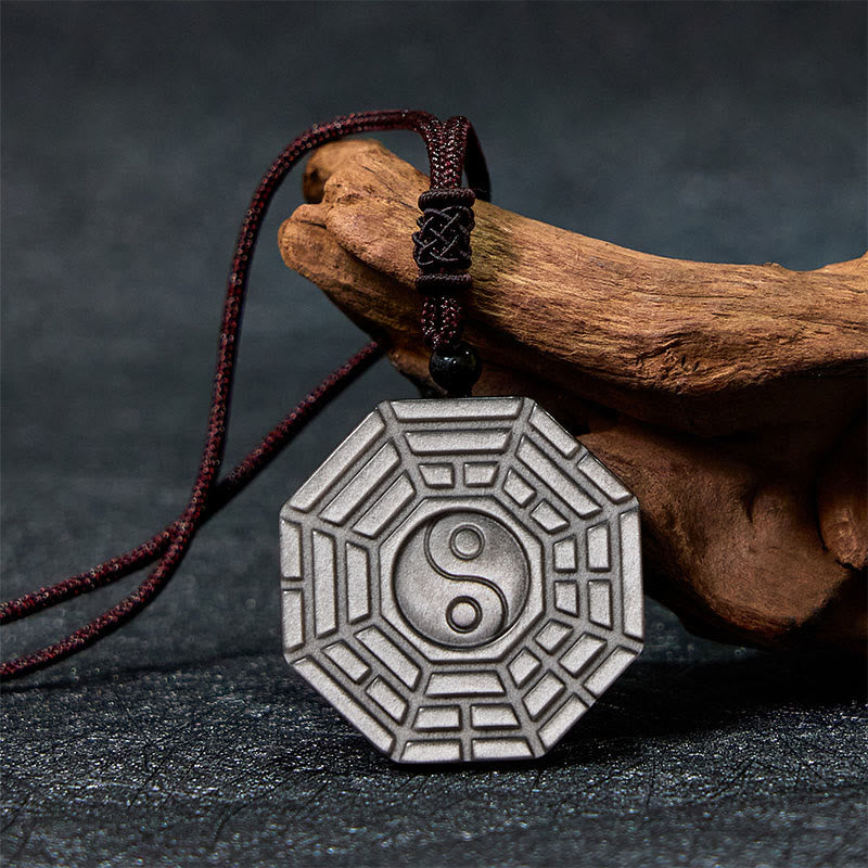 Buddha Stonesシルバー シーン オブシディアン 八卦 陰陽 シンボル 守護 ネックレス ペンダント - シルバーシーンオブシディアン - image 1