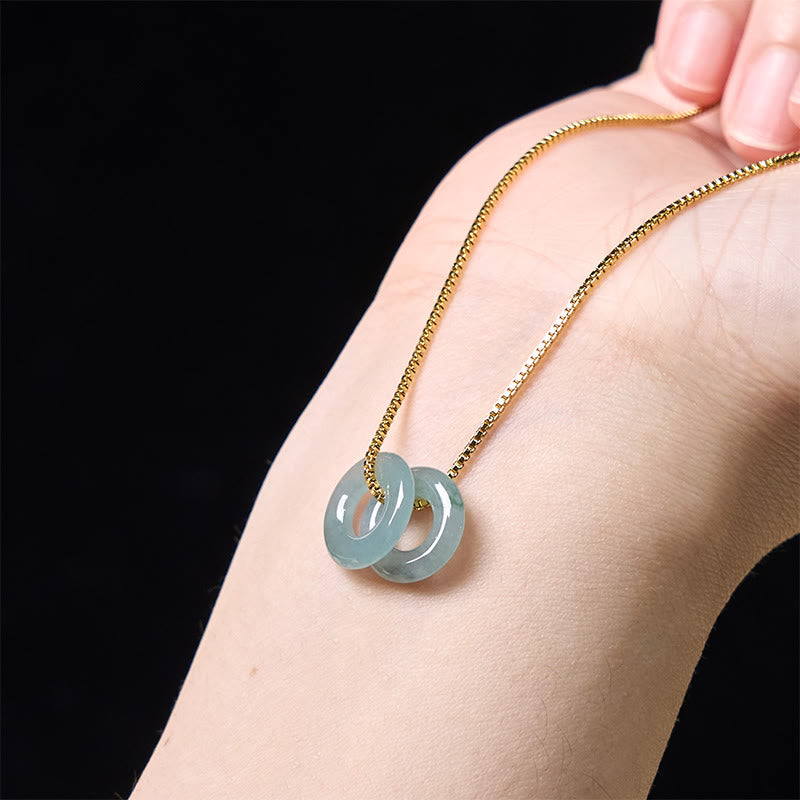 Buddha Stones翡翠ダブルピース平和のお守りチャーム繁栄ネックレスペンダント - image 3