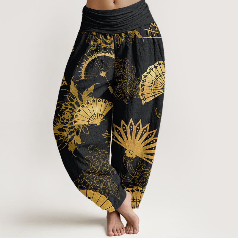 Buddha Stones花柄レディース伸縮性ウエストハーレムパンツ - 黒 - US22、 UK/AU26、 EU54 (6XL) - image 1