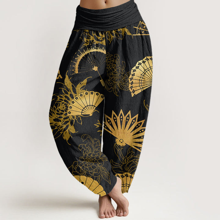 Buddha Stones花柄レディース伸縮性ウエストハーレムパンツ - 黒 - US22、 UK/AU26、 EU54 (6XL) - image 1