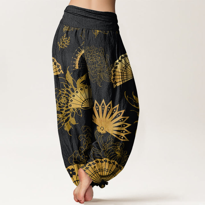 Buddha Stones花柄レディース伸縮性ウエストハーレムパンツ - image 2