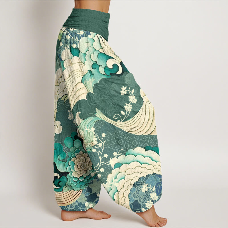Buddha Stonesフラワーウェーブ柄レディース伸縮性ウエストハーレムパンツ - image 3
