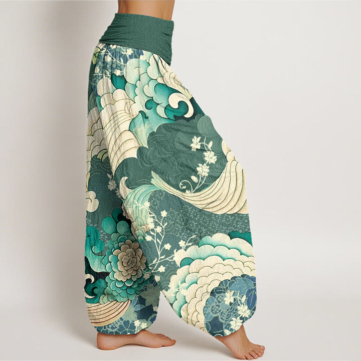 Buddha Stonesフラワーウェーブ柄レディース伸縮性ウエストハーレムパンツ - image 3