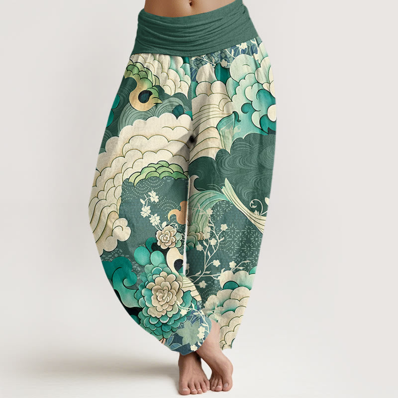 Buddha Stonesフラワーウェーブ柄レディース伸縮性ウエストハーレムパンツ - シーグリーン - US22、 UK/AU26、 EU54 (6XL) - image 1