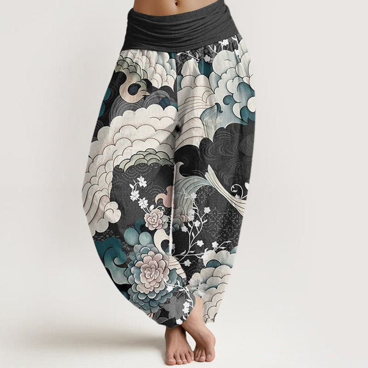 Buddha Stonesフラワーウェーブ柄レディース伸縮性ウエストハーレムパンツ - 黒 - US22、 UK/AU26、 EU54 (6XL) - image 5