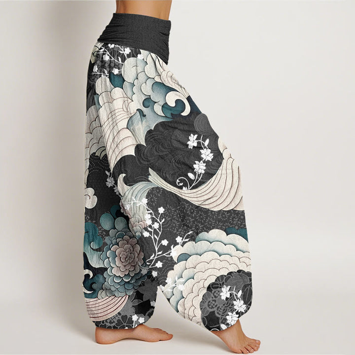 Buddha Stonesフラワーウェーブ柄レディース伸縮性ウエストハーレムパンツ - image 7