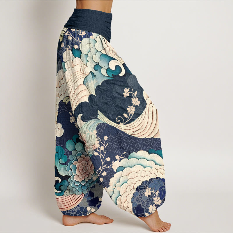 Buddha Stonesフラワーウェーブ柄レディース伸縮性ウエストハーレムパンツ - image 10