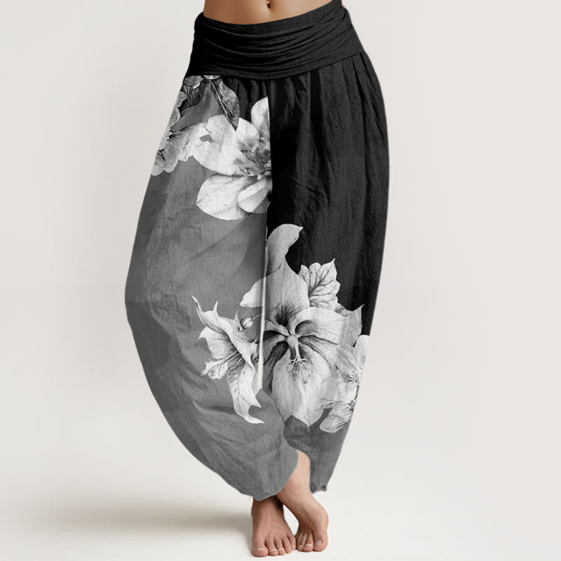 Buddha Stonesコットン カメリア柄 レディース 伸縮性ウエスト ハーレムパンツ - 黒 - US22、 UK/AU26、 EU54 (6XL) - image 7