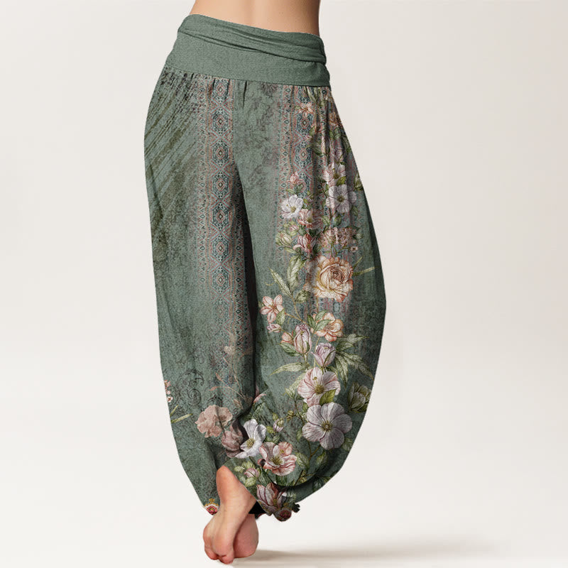 Buddha Stones、エスニック花柄、エスニックトーテム柄、レディース伸縮性ウエストハーレムパンツ - image 2