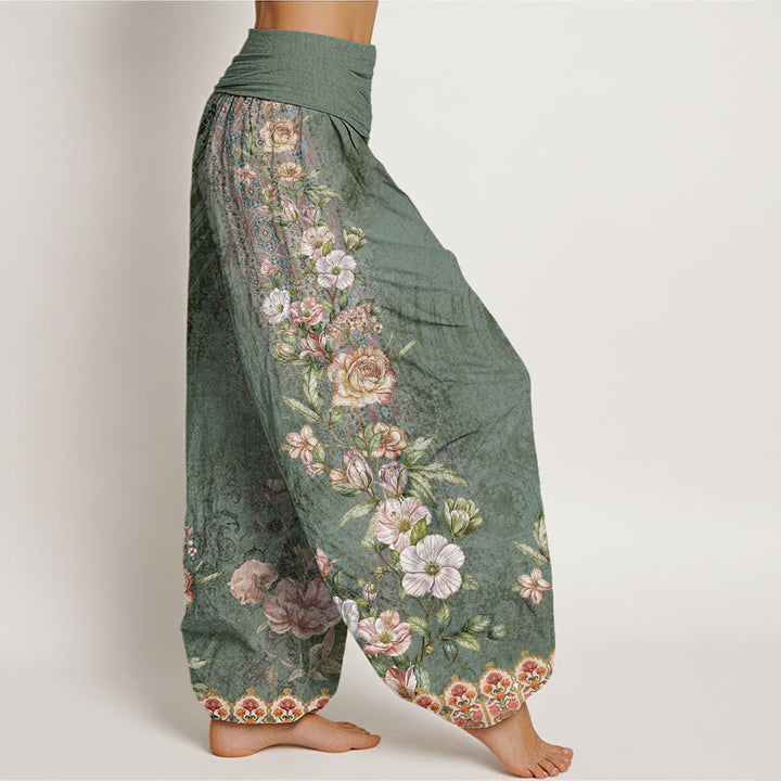 Buddha Stones、エスニック花柄、エスニックトーテム柄、レディース伸縮性ウエストハーレムパンツ - image 3