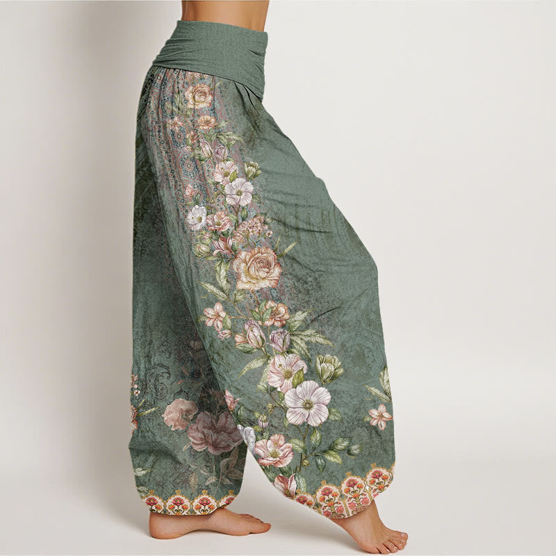 Buddha Stonesコットンエスニックフローラルエスニックトーテム柄レディース伸縮性ウエストハーレムパンツ - image 2