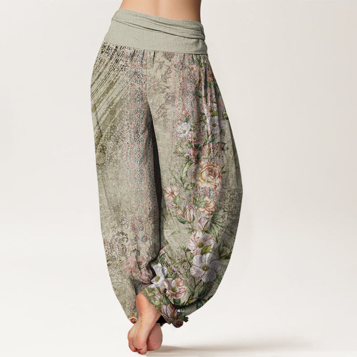 Buddha Stonesコットンエスニックフローラルエスニックトーテム柄レディース伸縮性ウエストハーレムパンツ - image 5