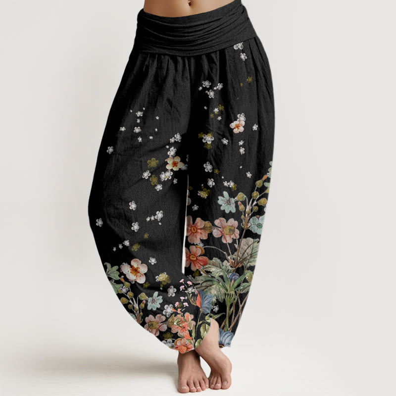 Buddha Stonesと様々な花柄のレディース伸縮性ウエストハーレムパンツ - 黒 - US22、 UK/AU26、 EU54 (6XL) - image 1